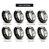font options for inside engraving on black & silver broadcast headset rings
