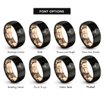 font options for inside engraving on black & rose gold broccoli floret rings
