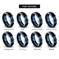 font options for inside engraving on blue & silver broglie wavelength rings