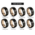 font options for inside engraving on black & rose gold broken heart rings