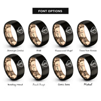 font options for inside engraving on black & rose gold broken heart rings