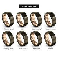 font options for inside engraving on gunmetal & rose gold broomstick rings