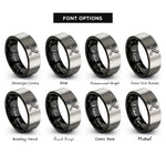 font options for inside engraving on black & gray brush comb crossed rings