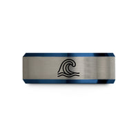 black tungsten rings him – black & blue & grey tungsten flood wave wedding band