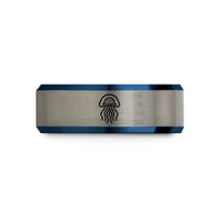 tungsten carbide men's ring – black & blue & grey tungsten jellyfish wedding band