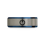 tungsten carbide wedding band – black & blue & silver tungsten power button wedding band