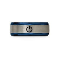 women's tungsten band ring – blue & silver tungsten power button wedding band