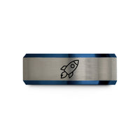 tungsten band for couples – black & blue & grey tungsten rocket wedding band