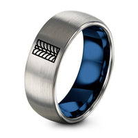 Brushed BLACK BLUE GREY Tungsten Rings for Men – blue & silver tungsten tire tread ring