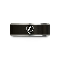 engraved rings for him – black & gray tungsten jazz clef wedding band