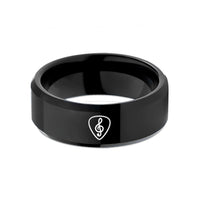 men’s wide band ring – black tungsten jazz clef wedding band