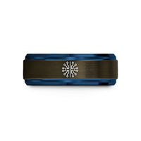men's tungsten carbide rings – gunmetal & blue tungsten circuit board pattern wedding band