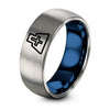 Switch Top – Tungsten Wedding Band, 8 mm, Blue, Silver Comfort-Fit Unisex