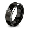 Crossed Hammer Wrench – Tungsten Wedding Band, 8 mm, Silver, Black Comfort-Fit Unisex