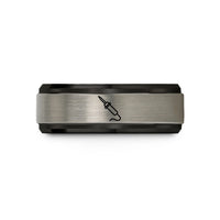 women's gold wedding band – black & gray tungsten soldering iron wedding band