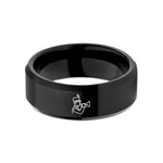women’s silver step ring – black tungsten marching horn line wedding band