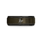 women’s silver step ring – gunmetal & black tungsten marching horn line wedding band