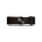rose gold wedding band – black & grey tungsten rotary cutter wedding band