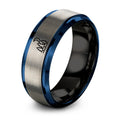 Treeline Moon – Tungsten Wedding Band, 8 mm, Silver, Blue Comfort-Fit Unisex