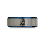 unisex tungsten wedding band – black & blue & silver tungsten treeline moon wedding band