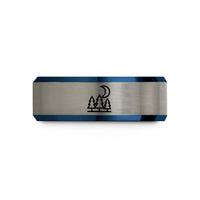 unisex tungsten wedding band – black & blue & silver tungsten treeline moon wedding band