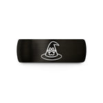 engraved gold ring men – black & gold tungsten witch hat paw wedding band