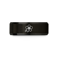 engraved rings for men – black tungsten cherry blossom japan wedding band