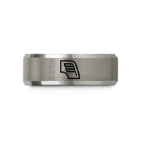 engraved silver ring her – black & gray tungsten fender louvers wedding band