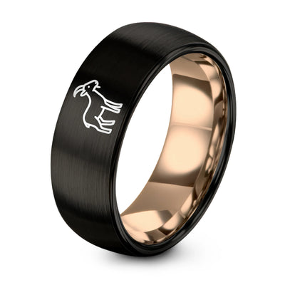 Goat – Tungsten Wedding Band, 8 mm, Rose Gold, Black Comfort-Fit Unisex
