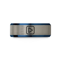 comfortable silver women's ring – blue & grey tungsten play icon wedding band