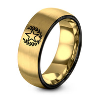 Brushed Silver Rings for Women – black & gold tungsten star laurel ring