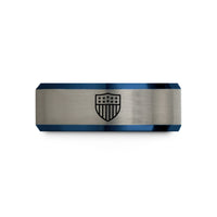 men's tungsten wedding band – black & blue & gray tungsten usa shield wedding band