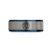 engraved tungsten rings him – black & blue & silver tungsten wrestling emblem headgear wedding band
