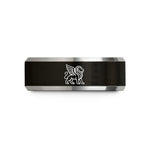 black men's wedding bands – black & grey tungsten winged lion wedding band