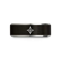 engraved tungsten men's ring – black & silver tungsten north arrow wedding band