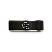 men's tungsten wedding band – black & grey tungsten motorcycle fullface helmet wedding band