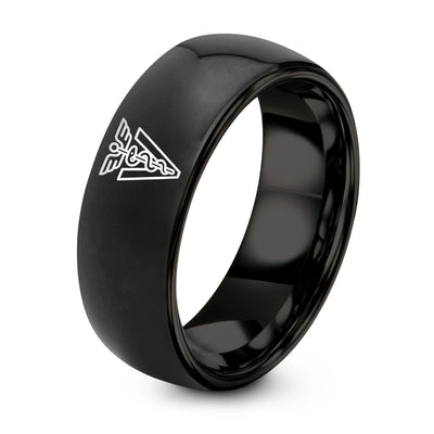 Veterinary Caduceus – Tungsten Wedding Band, 8 mm, Gunmetal, Black Comfort-Fit Unisex