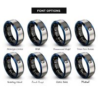 font options for inside engraving on black & blue & gray bubble ripple rings