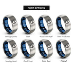 font options for inside engraving on blue & grey bubble ripple rings