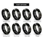 font options for inside engraving on black & silver bubble waveform rings