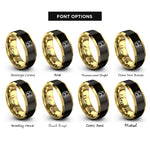 font options for inside engraving on black & gold bubbles rings