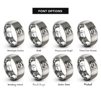font options for inside engraving on silver bucket truck rings