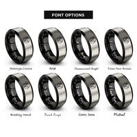 font options for inside engraving on black & gray buffalo skull circle rings