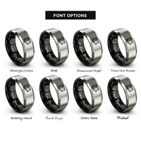 font options for inside engraving on black & gray buffer block rings