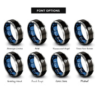 font options for inside engraving on black & blue & gray bug rings