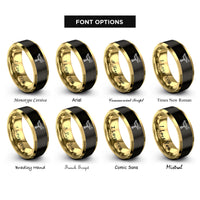 font options for inside engraving on black & gold bugle tassel rings