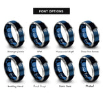 font options for inside engraving on blue & silver bulldog face shield rings