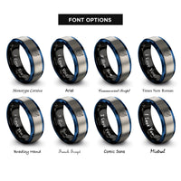 font options for inside engraving on black & blue & grey bullseye arrow rings