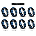 font options for inside engraving on blue & silver bullseye arrow rings