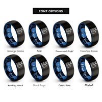 font options for inside engraving on black & blue bunny chick rings